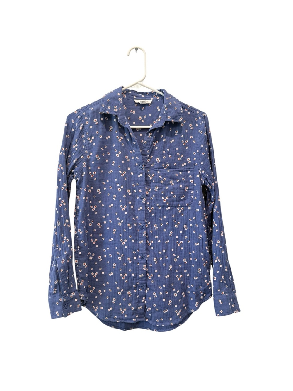 Women's Beach Lunch Lounge Navy Blue Floral Button-Up Shirt